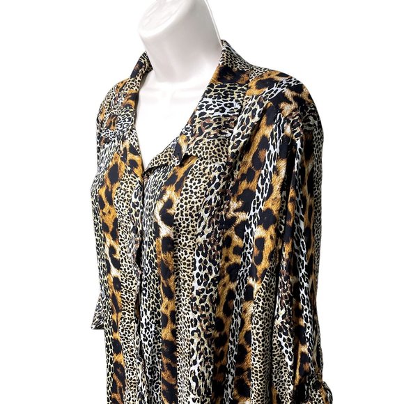 Womens Animal Print Button Down Blouse Fred David Pluse Size 2X Shirt u - Picture 3 of 11